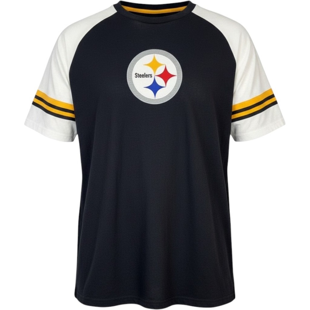 NFL Pittsburgh Steelers Team Apparel Raglan Tee Shirt Men's L Heavy Cotton